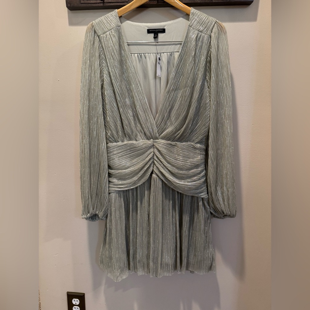 Banana Republic Elegant Silver Pleated Dress